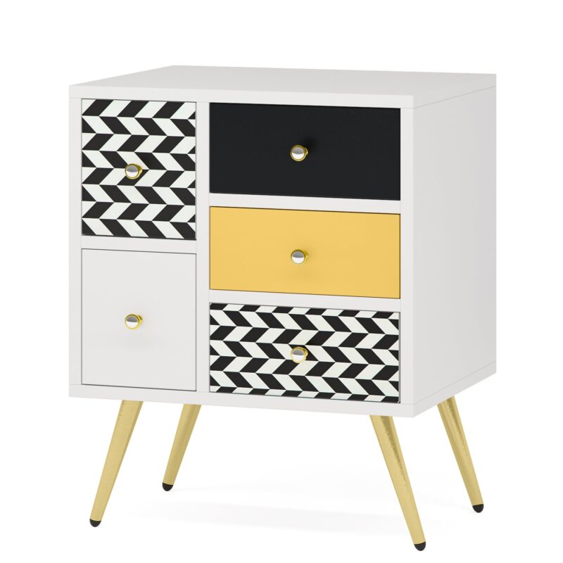 Nightstand, Modern Colorful Bedside End Table With 5 Drawers - Image 2