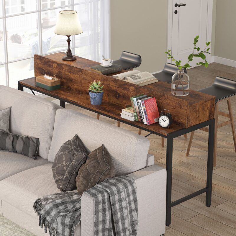 Console Table, 70.9" Sofa Bar Table with 2-Tier Open Shelves (No Stools) - Image 4