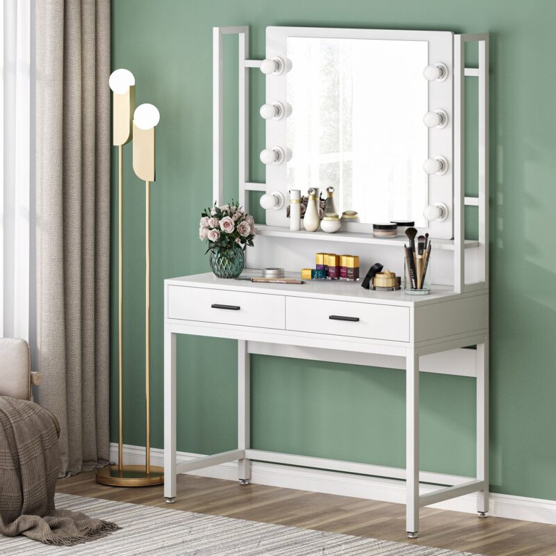 Vanity, Makeup Dressing Table with 8 LED Lights and 2 Drawers - Image 8