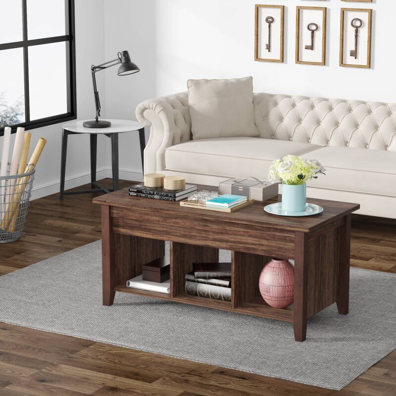 Coffee Table, Lift Top Center Table with Storage Shelves - Image 7