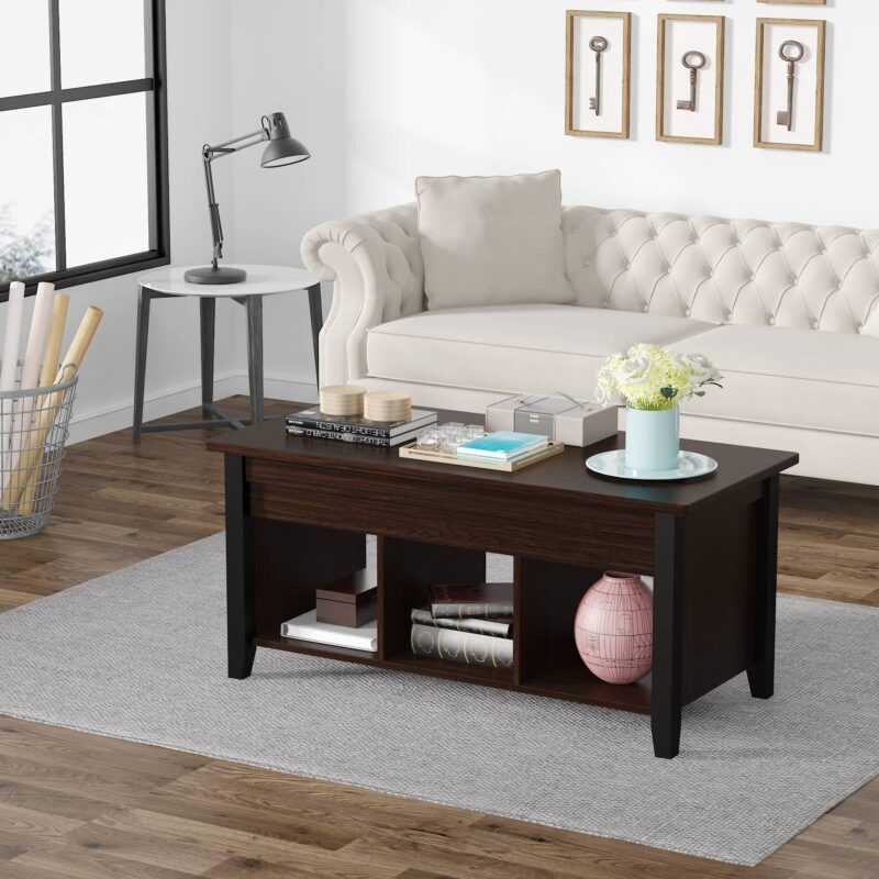 Coffee Table, Lift Top Center Table with Storage Shelves - Image 3