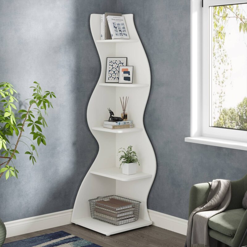 Corner Shelf, Modern 5-Tier Wall Corner Bookshelf Bookcase