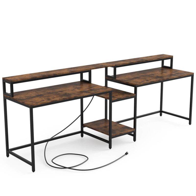 Two Person Desk, 93" Double Computer Desk With USB Ports & Power Outlet - Image 2