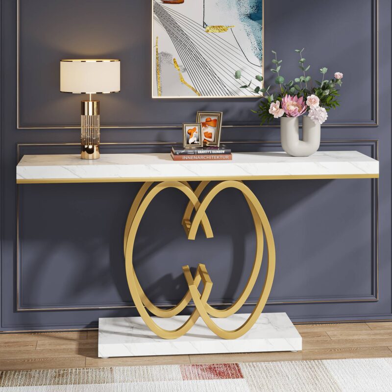 Console Table, 55" Faux Marble Sofa Accent Table for Hallway - Image 3