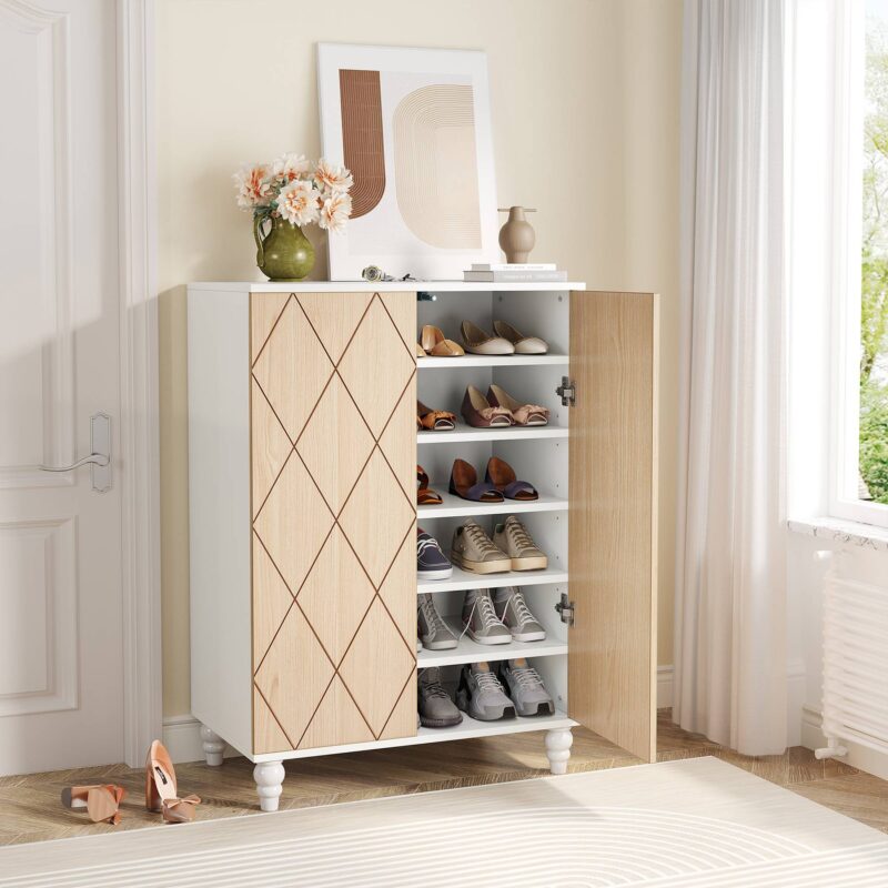 Shoe Cabinet, 2-Door Shoe Organizer Cabinets with Solid Wood Legs - Image 3