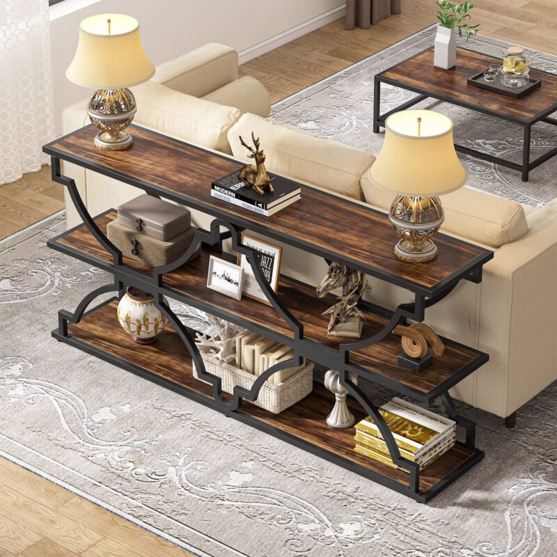 Console Table, 70.9" Industrial 3 Tiers TV Stand Hallway Sofa Table - Image 5