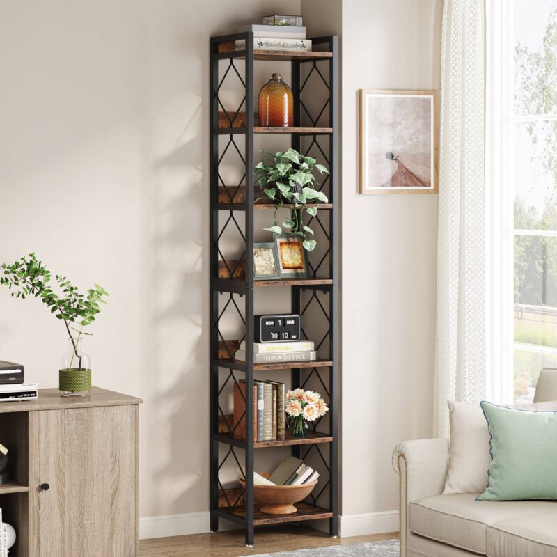 Corner Shelf, 78.7" Narrow Bookshelf 7 Tier Corner Bookcase - Image 4