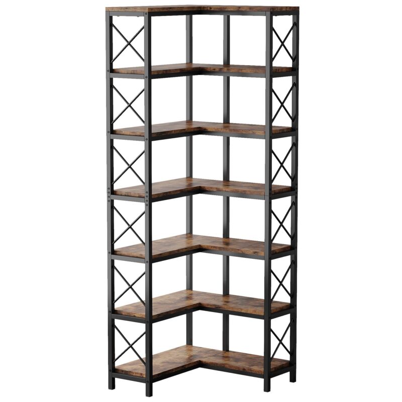 Corner Bookshelf, 7-Tier Tall Corner Bookcase Storage Display Rack - Image 2