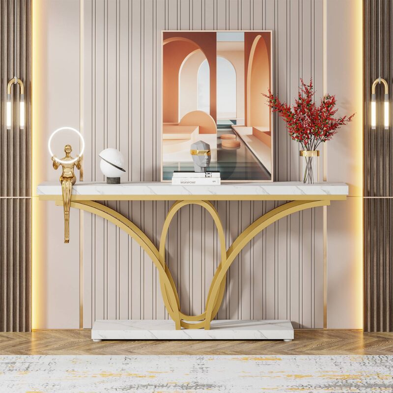 Console Table, 70.9 inch Faux Marble Sofa Entryway Table - Image 4