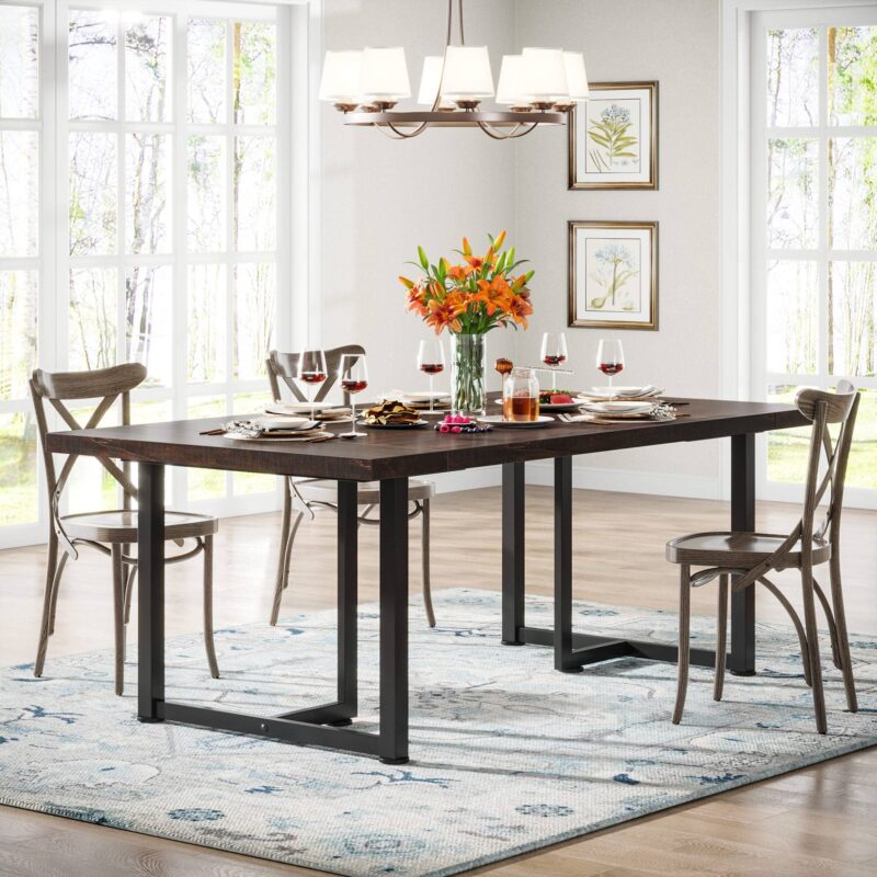 Dining Table, Industrial Rectangular Kitchen Table for 4-6 People - Image 4