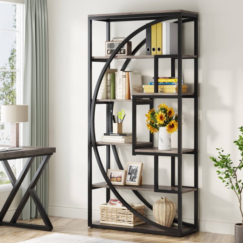 Bookshelf, Industrial Bookcase with 8 Open Storage Shelf