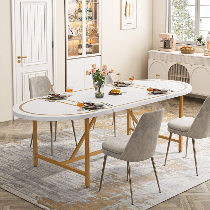 Dining Table, 70.8 Inch Modern Oval Kitchen Table for 6 People