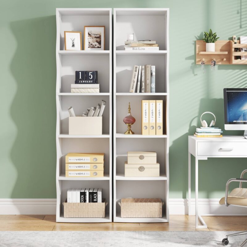 Bookshelf, 70.9" Narrow Bookcase 5 Cube Storage Organizer - Image 4