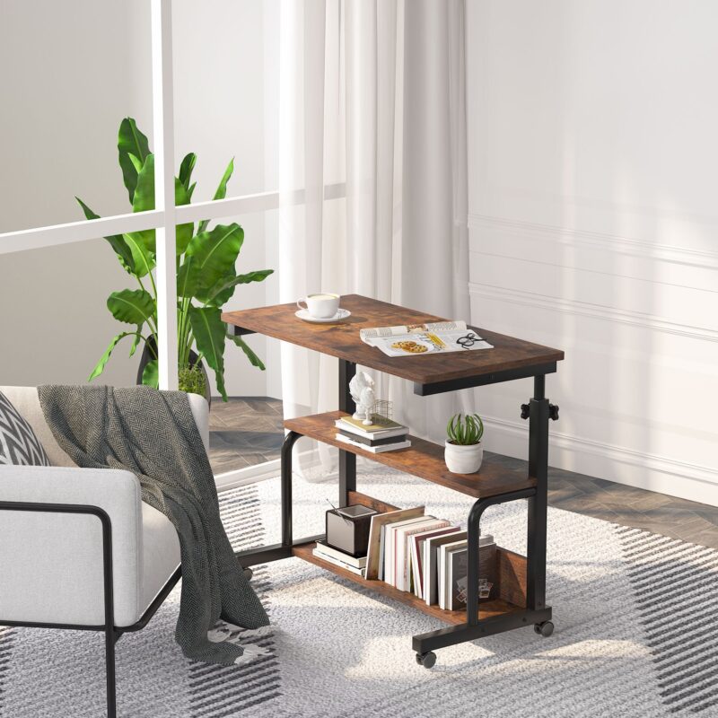 C Table, Height Adjustable Bedside Sofa Table with Wheels - Image 3