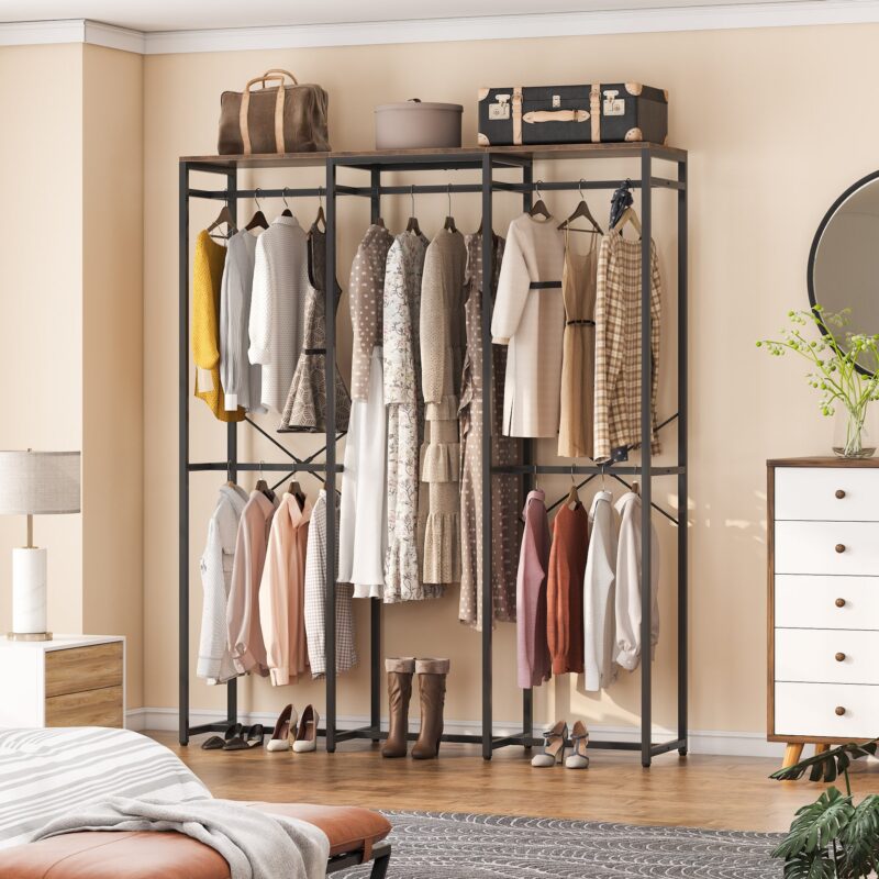 Freestanding Closet Organizer, Garment Rack with Shelves and Hanging Rods - Image 3