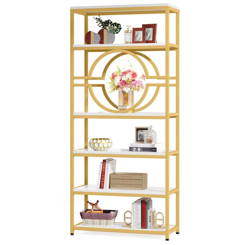 Bookshelf, 6-Tier Etagere Bookcase Freestanding Storage Shelf