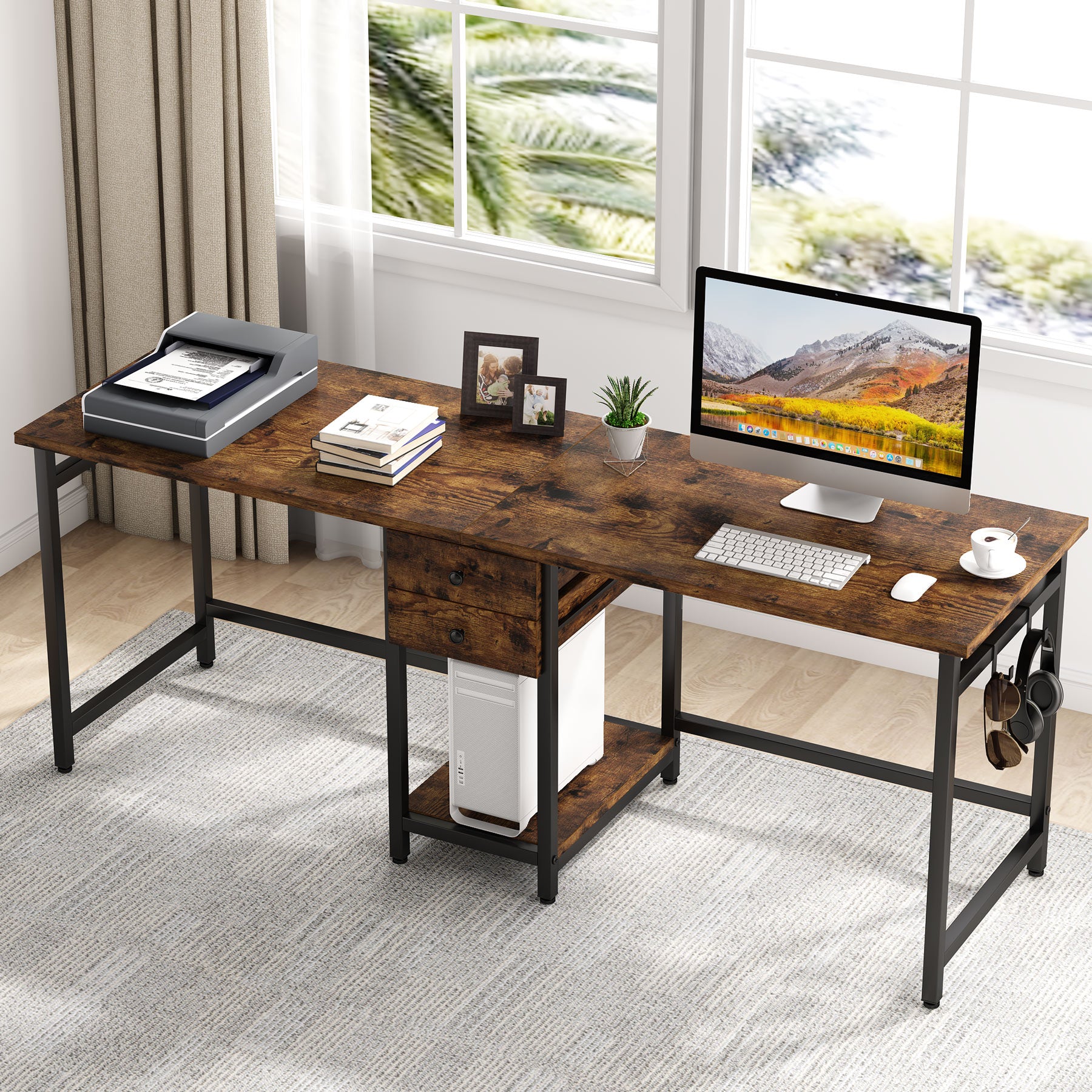 Two Person Desk, 78’’ Double Computer Desk with Drawers – MecaWorks – EGYPT