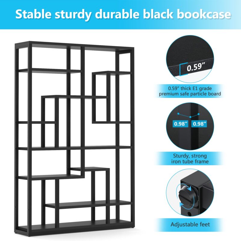 Bookshelf,  Standing Shelf Bookcase Storage Rack, Black - Image 6