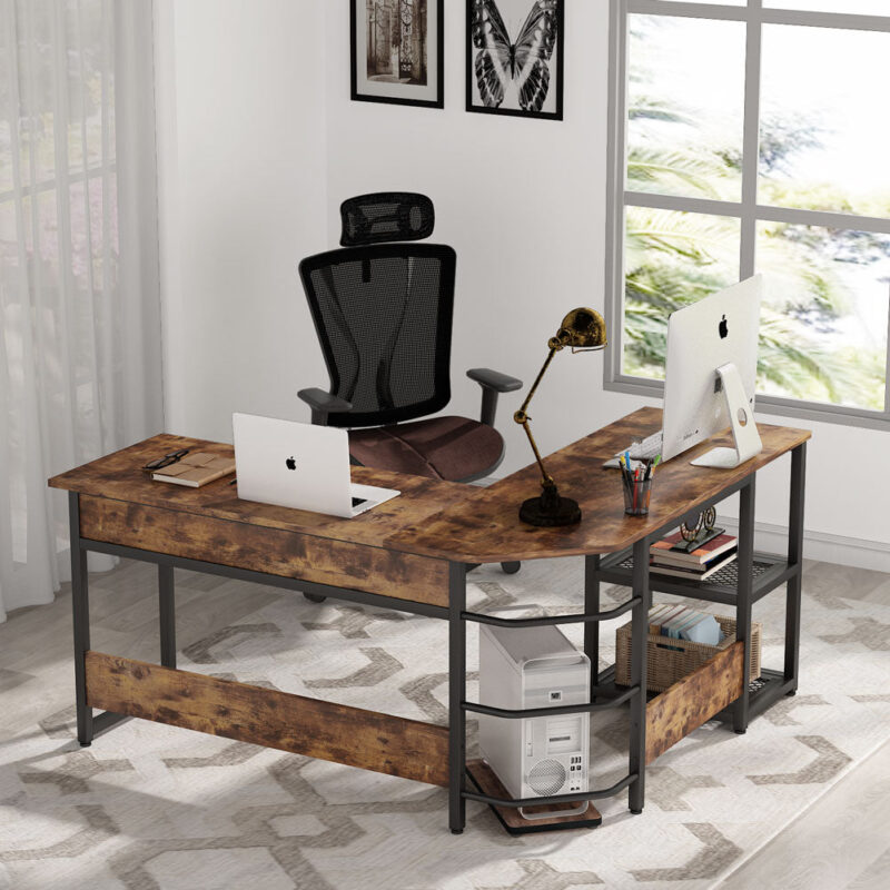 L-Shaped Desk,  Sit to Stand Corner Computer Desk with Lift Top - Image 4