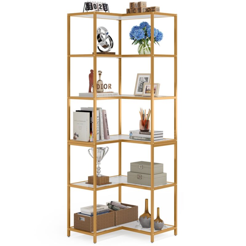 Corner Bookshelf, 70.5" L-Shaped 6-Shelf Etagere Bookcase - Image 2