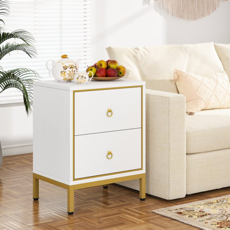 Nightstand, Modern End Bedside Table with 2 Drawers - Image 3