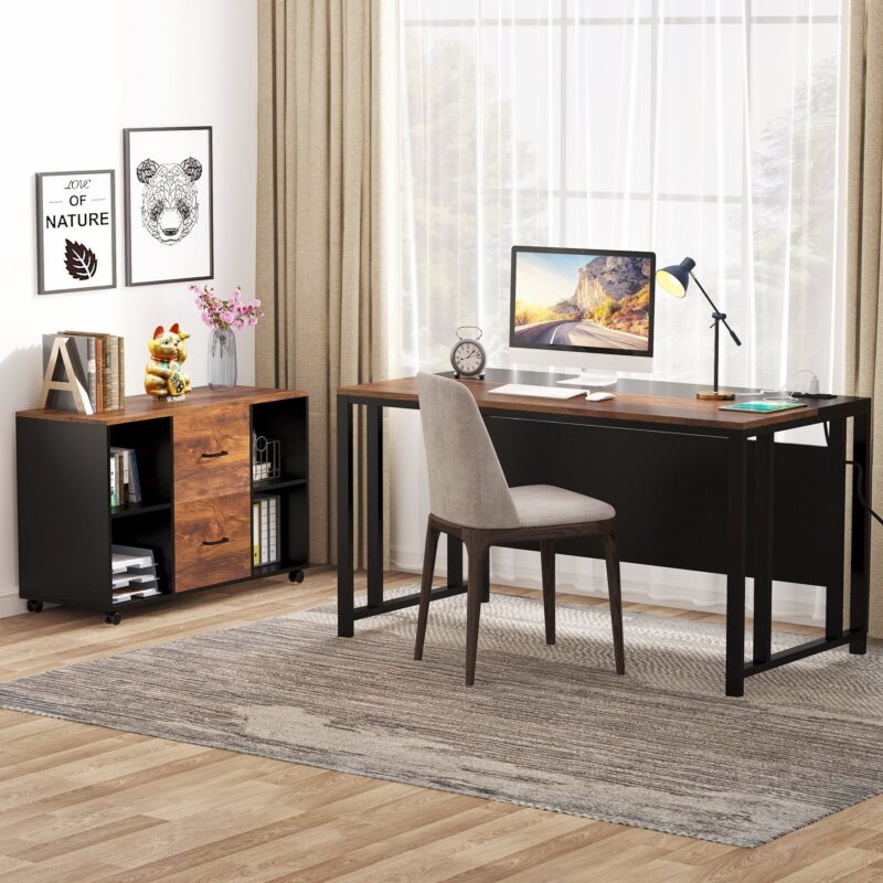 L-Shaped Desk, 55" Office Desk with 40" Mobile File Cabinet - Image 4