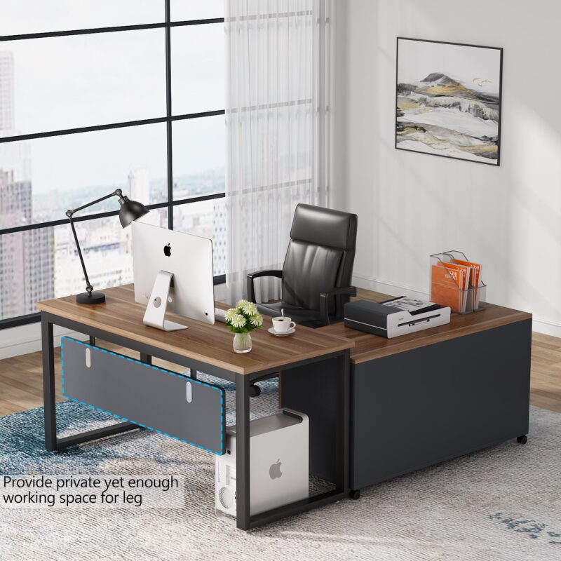 L-Shaped Computer Desk with 47 Inch File Cabinet Set - Image 4