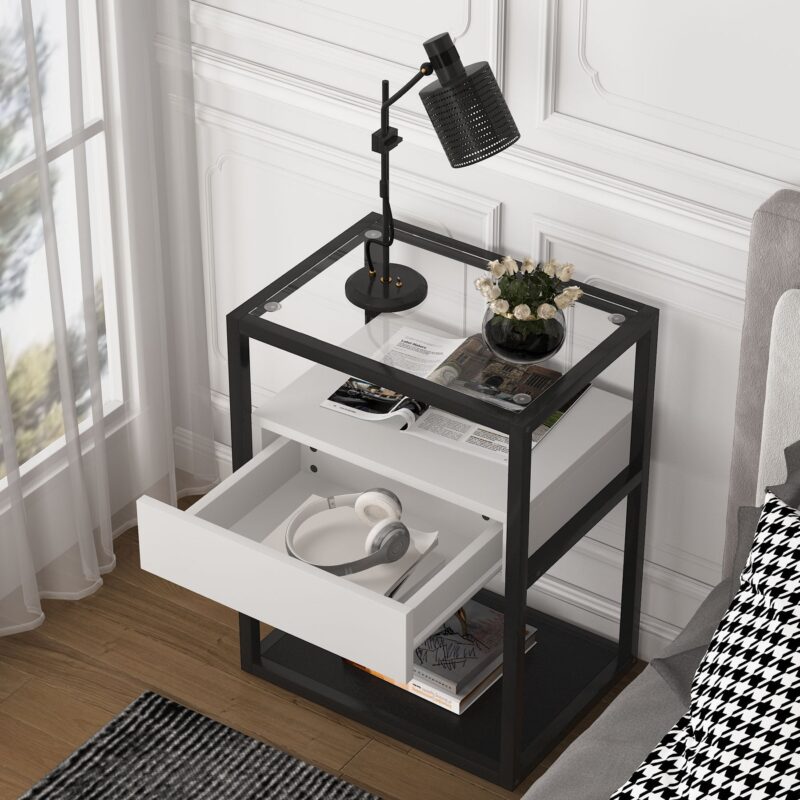 Nightstand, Modern Side End Table with Drawer and Shelf - Image 5