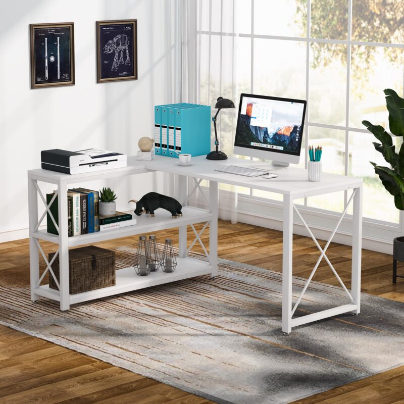 L-Shaped Desk, Reversible Corner Computer Desk with Shelves - Image 10