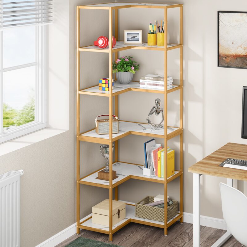 Corner Bookshelf, 70.5" L-Shaped 6-Shelf Etagere Bookcase - Image 5