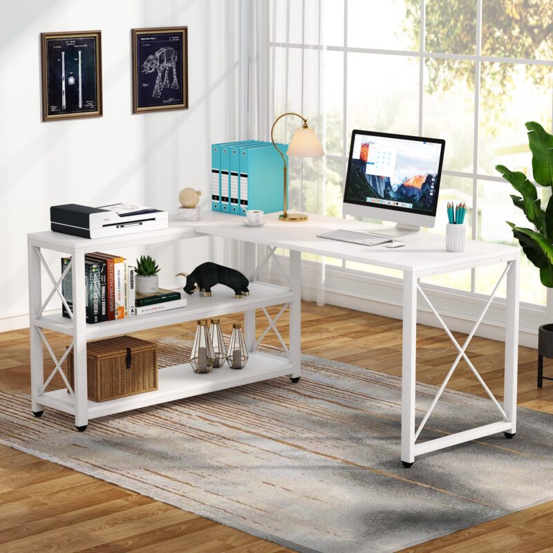 L-Shaped Desk, Reversible Corner Computer Desk with Shelves - Image 19