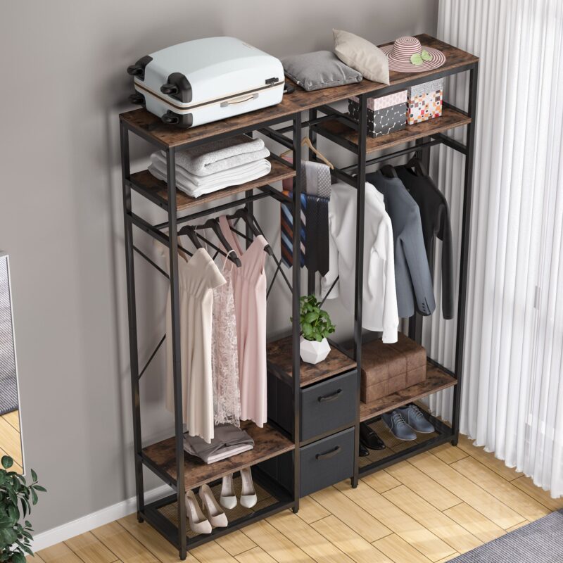 Freestanding Closet Organizer, Metal Garment Rack with Shelves - Image 4