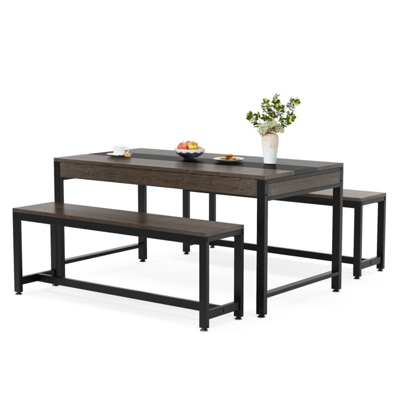 Dining Table Set, Kitchen Breakfast Table with 2 Benches & Sided Drawer - Image 8