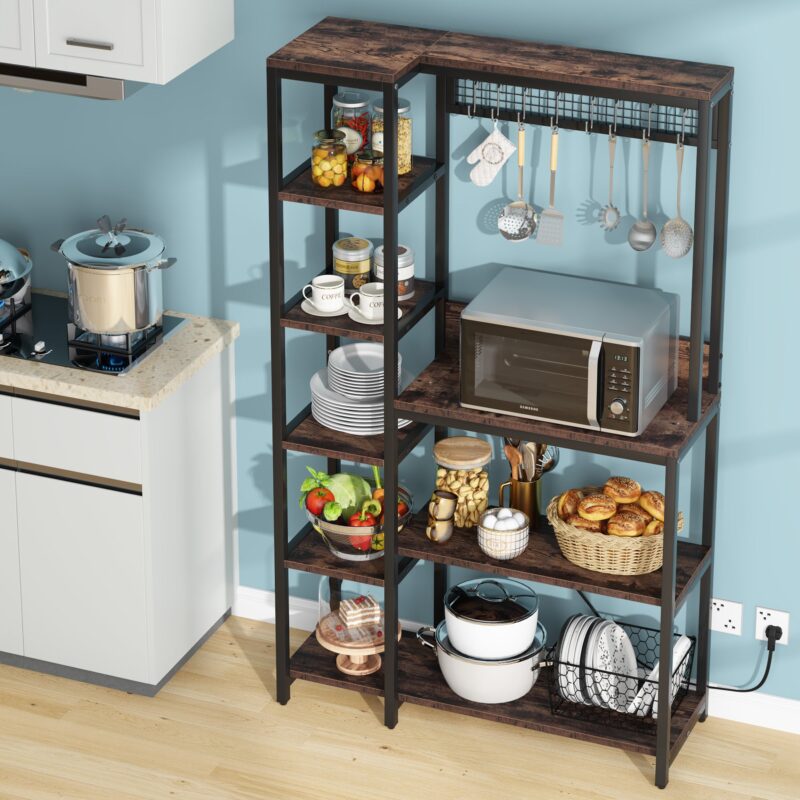 8-Tier Kitchen Baker's Rack with Power Outlets, Microwave Oven Stand - Image 4