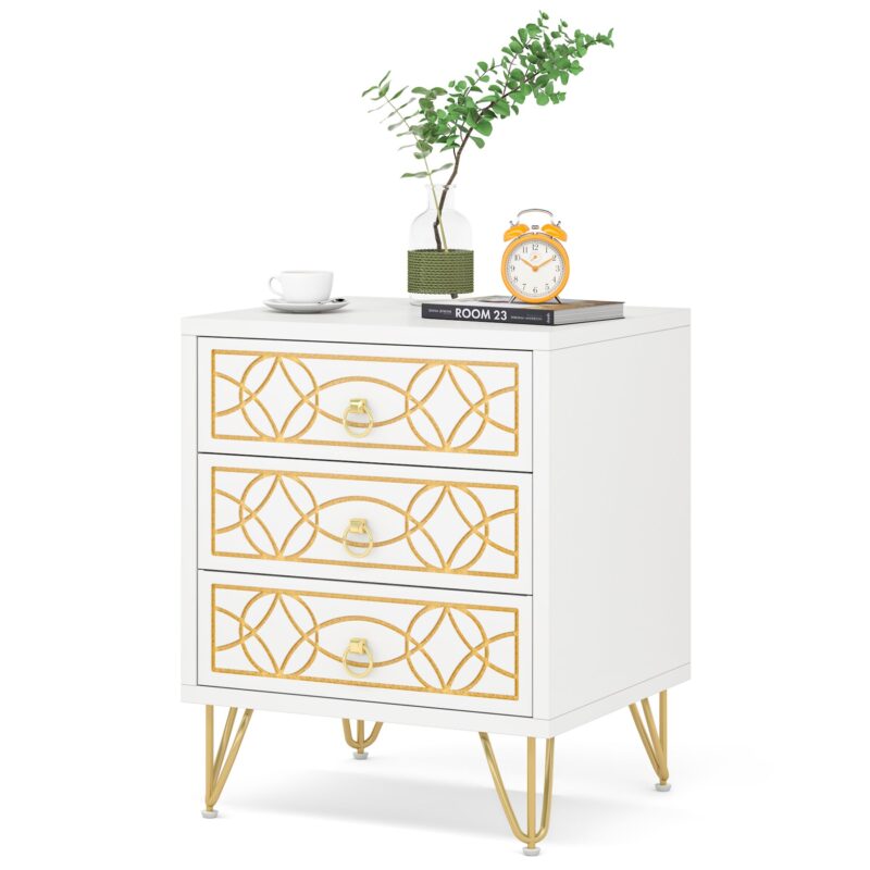 Nightstand, Modern Bedside Table Sofa End Table with 3 Drawers