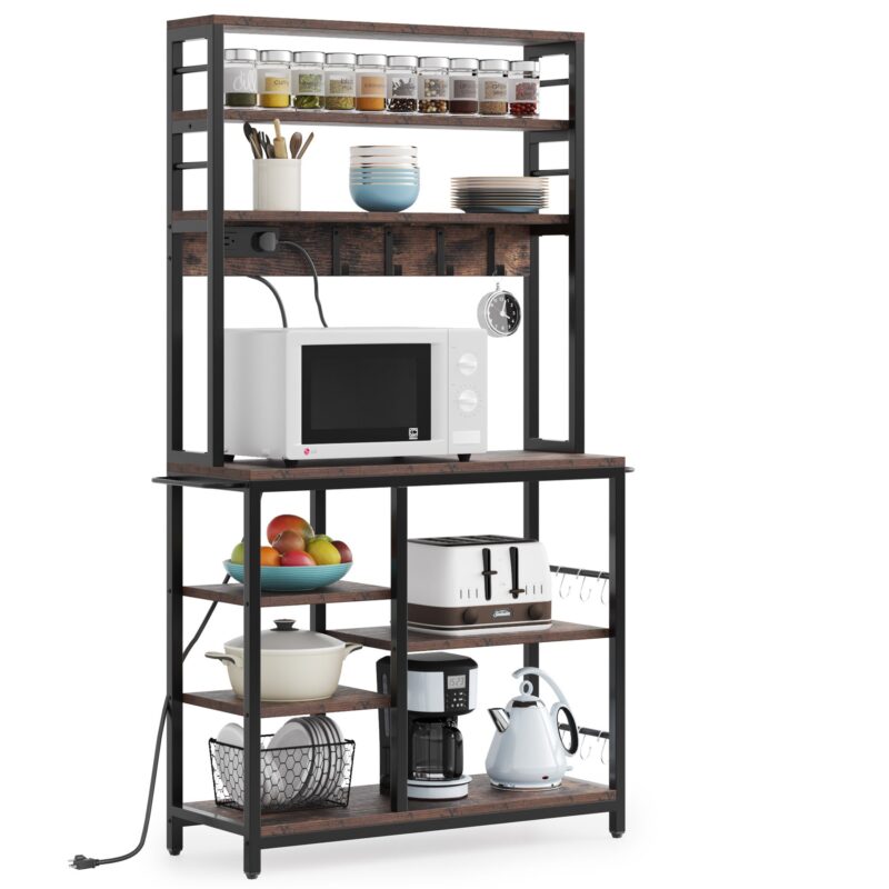 8-Tier Kitchen Baker’s Rack with Power Outlet & Hooks - Image 2