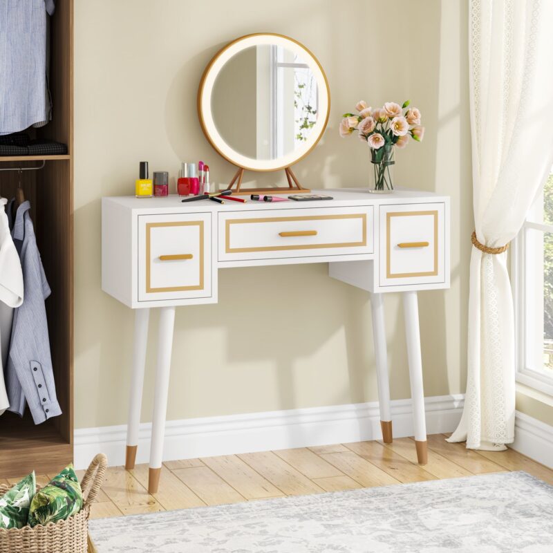 Makeup Vanity with 3 Drawers & 3-Color Round Smart Touch Mirror - Image 3