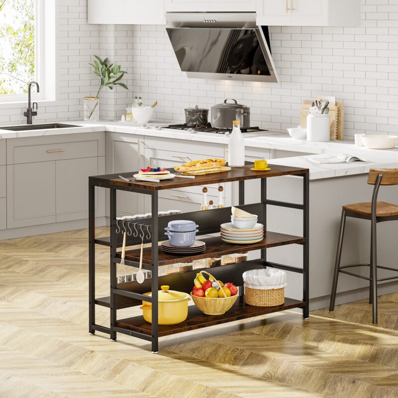 Kitchen Island, Industrial Baker's Rack Table with 5 Storage Shelves - Image 3