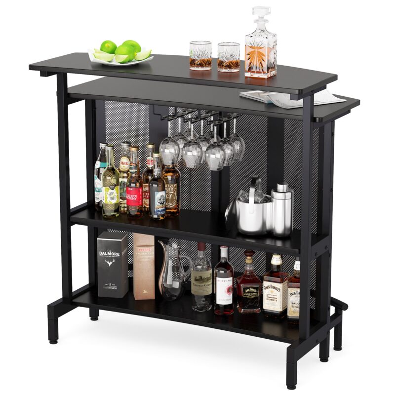 Home Bar Unit, 4 Tier Liquor Bar Table with Storage and Footrest