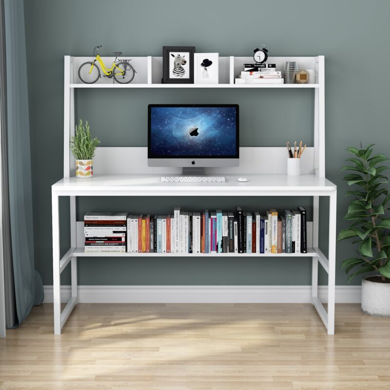 Computer Desk, Home Office Desk with Hutch and Storage Shelf - Image 7