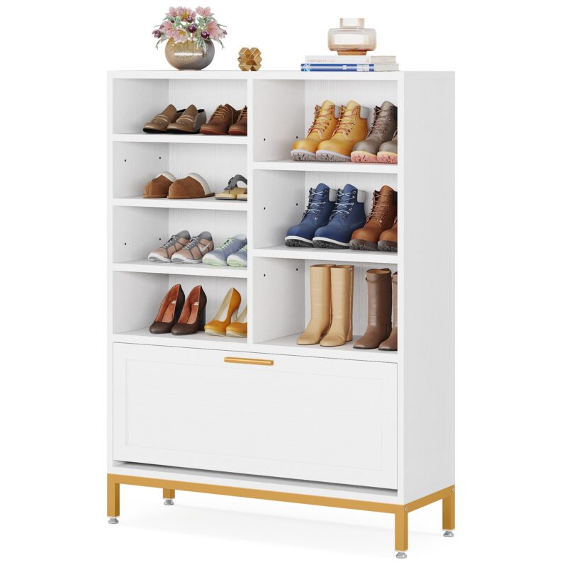 Shoe Cabinet, 7-Tier Shoe Rack with Flip Door & Adjustable Shelves