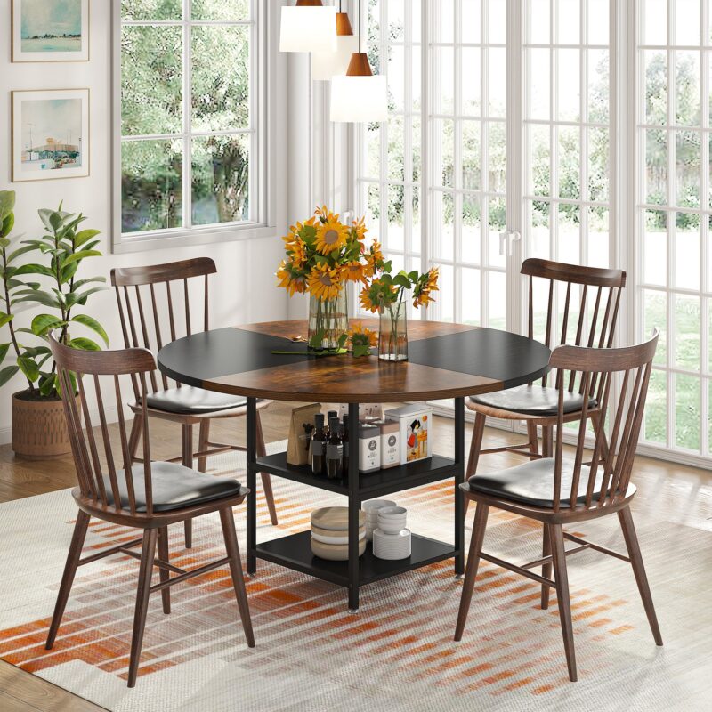 Dining Table, Round Kitchen Dinner Table with Storage Shelf - Image 3