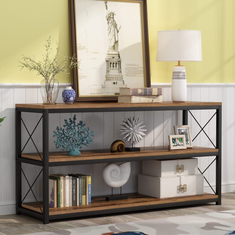 Console Sofa Table with Open Shelf, Industrial TV Stand - Image 5