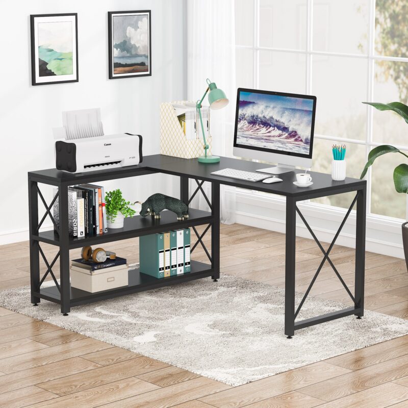 L-Shaped Desk, Reversible Corner Computer Desk with Shelves - Image 12