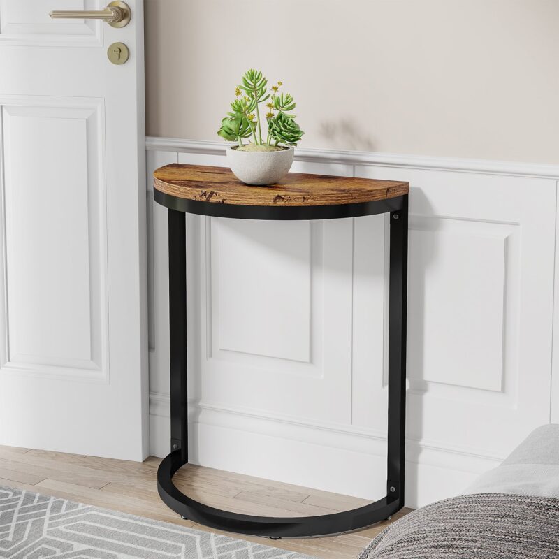 End Table, Half Round Narrow Side Table with Metal Frame - Image 4