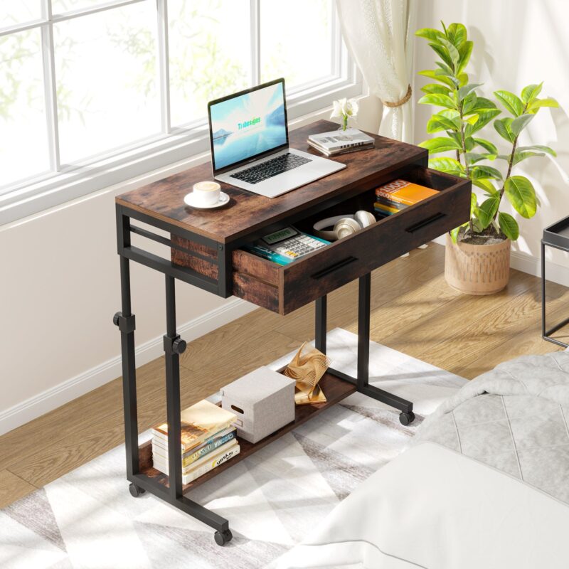 Height Adjustable Desk, Mobile  Side Table Portable Desk with Drawers - Image 4