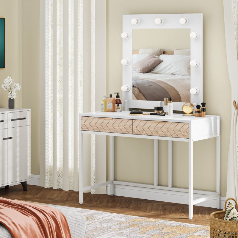 Vanity, Makeup Dressing Table with Lights and Drawers - Image 3