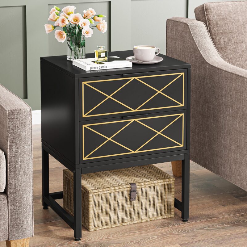 Nightstand, Modern Bedside Table Sofa End Table with 2 Drawers - Image 3