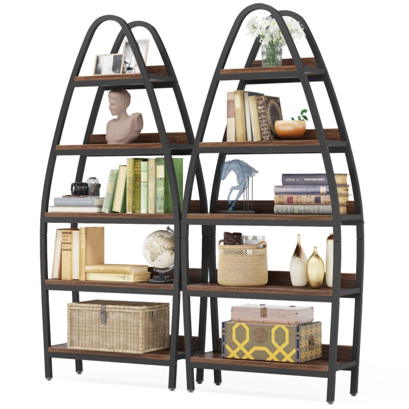 Bookshelf, 5-Tier Open Etagere Bookcase 69" Tall Display Shelf Unit - Image 7