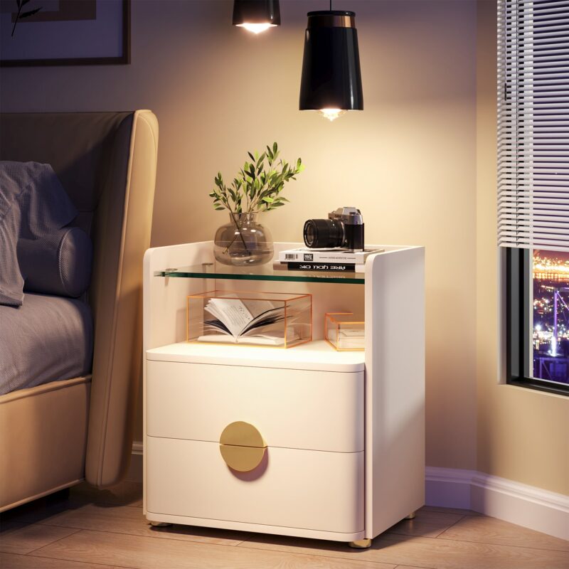 Nightstand, 2-Drawer Modern Bedside Table with Open Storage - Image 3